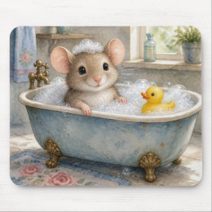 Mouse in Bubble Bath with Yellow Ducky Pad
