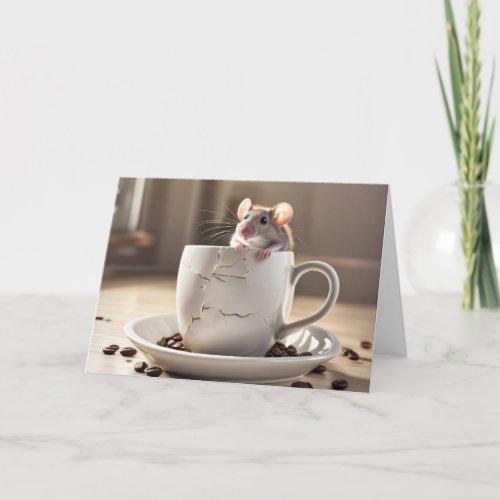 Mouse in Cracked Coffee Cup Card