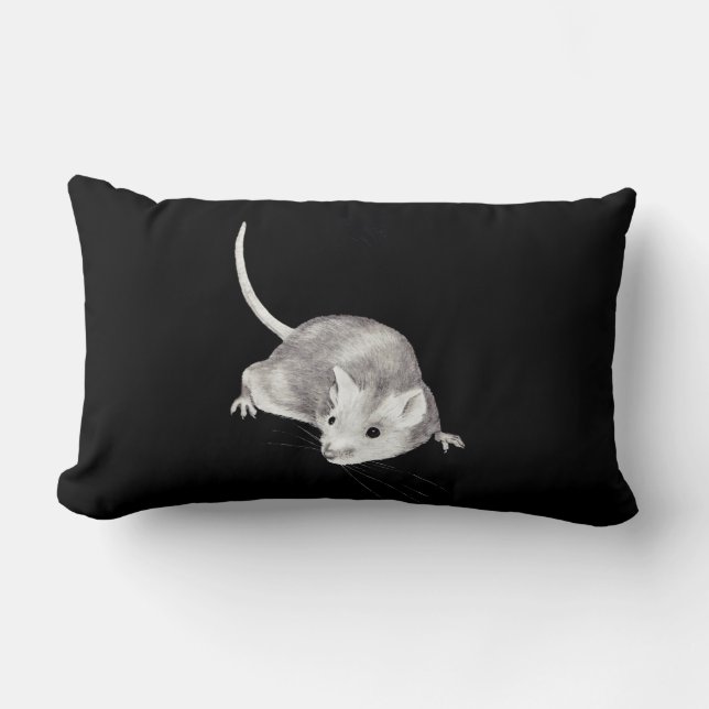 Mouse in Pencil:  Realism Pencil Drawing Lumbar Pillow (Front)