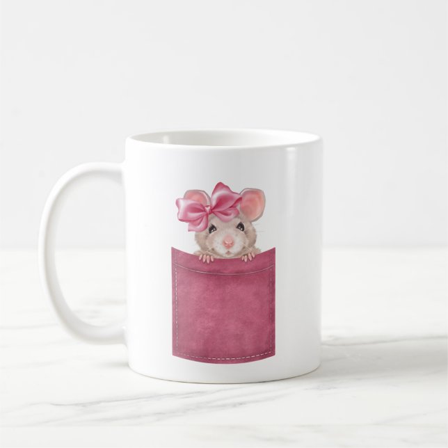 Mouse in pocket. Pink version Coffee Mug (Left)