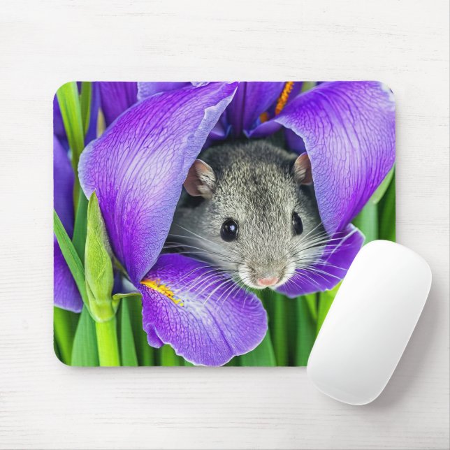 Mouse In Purple Iris Mouse Pad (With Mouse)