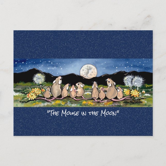 Mouse in the Moon Whimsical Watercolor Postcard (Front)