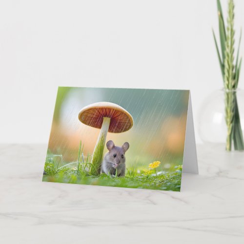 Mouse In The Rain For Friend Card