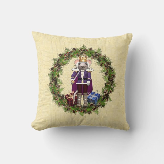 Mouse King Wreath Christmas Throw Pillow (Front)