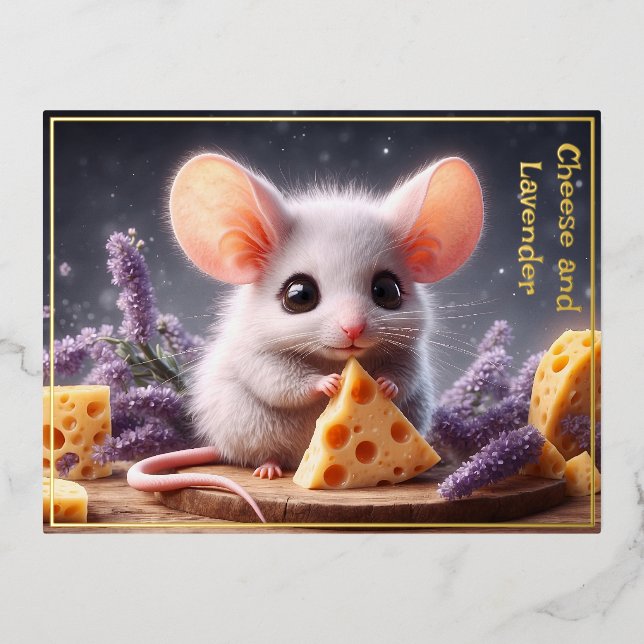 Mouse lavender cheese flowers modern lovely  foil holiday postcard (Front)