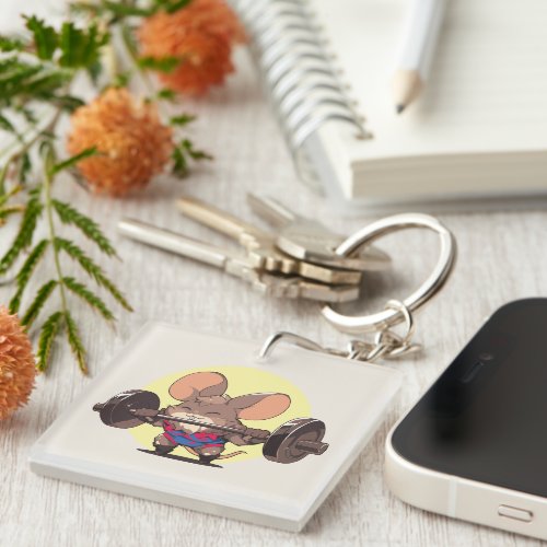 Mouse lifting weights design keychain