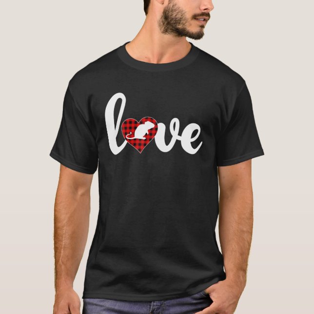Mouse Lover Buffalo Plaid Love Mouse Valentine's D T-Shirt (Front)