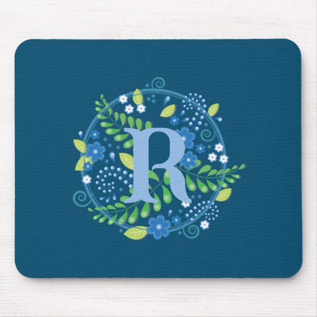 Mouse Mat Custom Initial Floral Letter (Front)