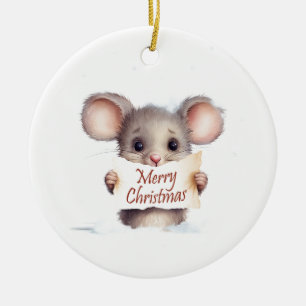 Mouse Merry Christmas Ceramic Ornament