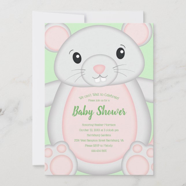 Mouse Mice Baby Shower Green  Invitation (Front)