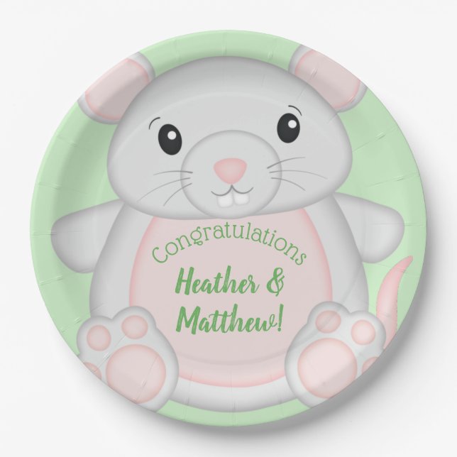 Mouse Mice Baby Shower Green  Paper Plates (Front)