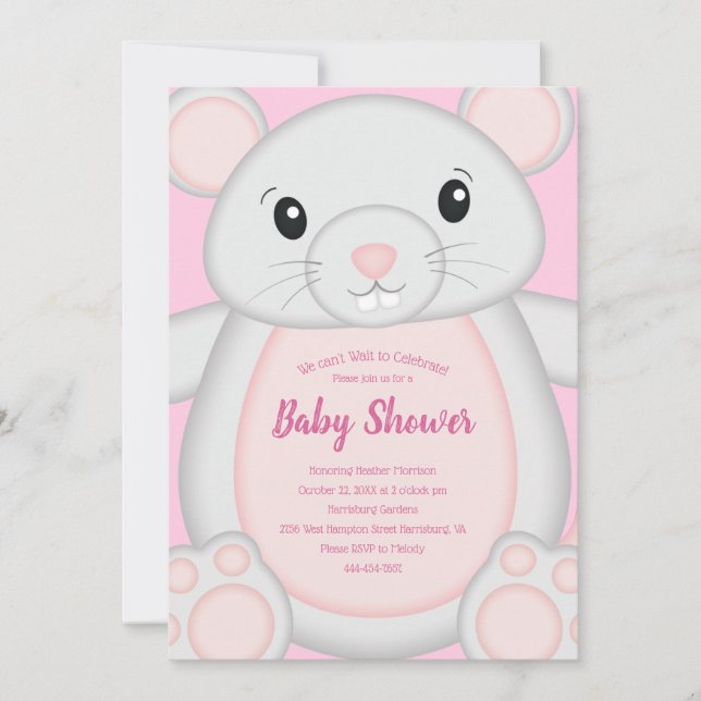 Mouse Mice Baby Shower Pink Invitation (Front)