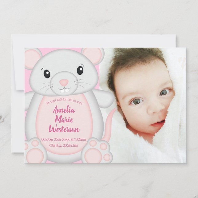 Mouse Mice Baby Shower Pink Invitation (Front)