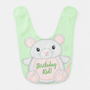 Mouse Mice Birthday Party Green Baby Bib