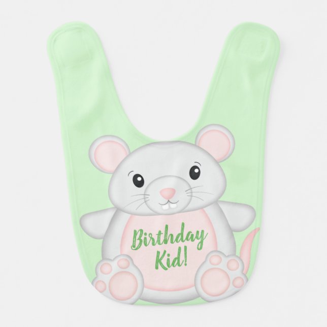 Mouse Mice Birthday Party Green Baby Bib (Front)