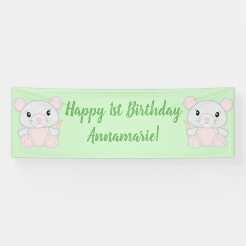 Mouse Mice Birthday Party Green Banner