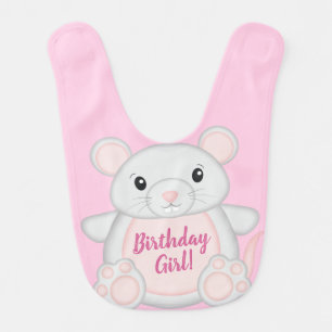 Mouse Mice Birthday Party Pink Baby Bib