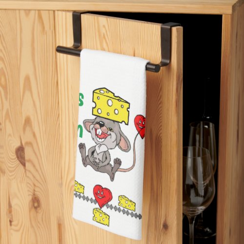 Mouse Mice Cheese Red Hearts Kitchen Hand Towel