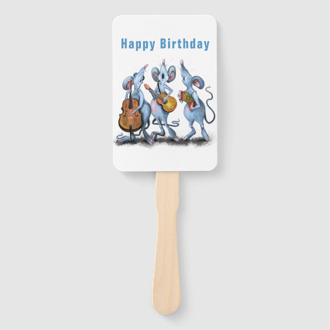 Mouse Music Band Fun Hand Fan Happy Birthday (Front)