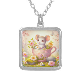 Mouse necklace in a cup filled with flowers