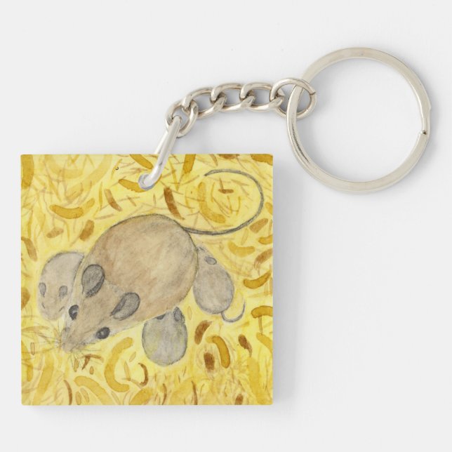Mouse Nest Watercolor Keychain (Back)