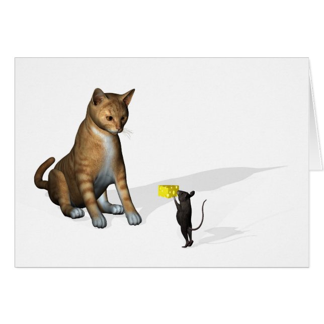 Mouse Offers Cat Cheese For Friendship Cards (Front Horizontal)