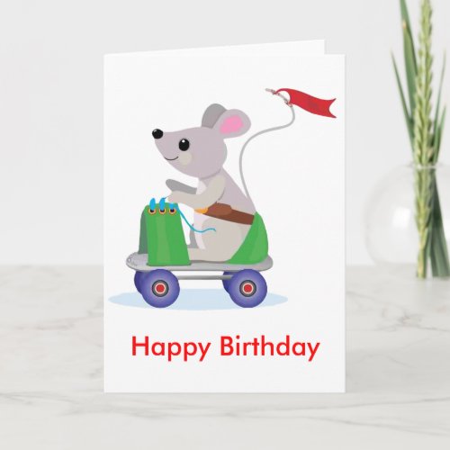 Mouse on a Skate Scooter Birthday Card