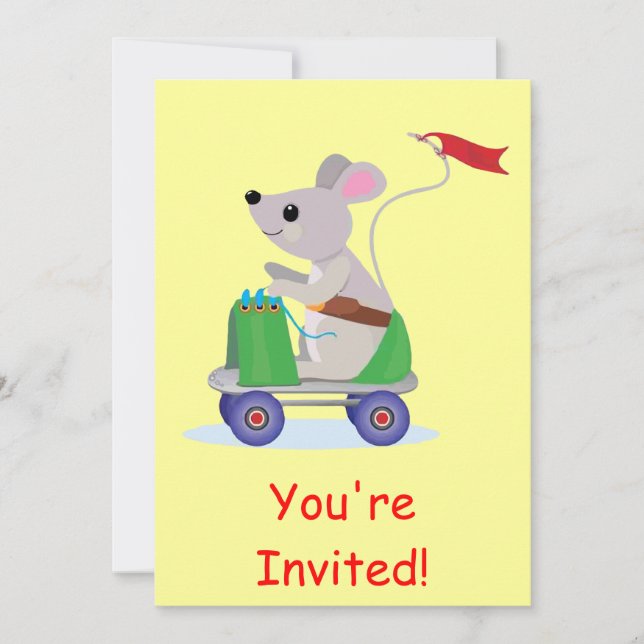 Mouse on a Skate Scooter Invitation (Front)