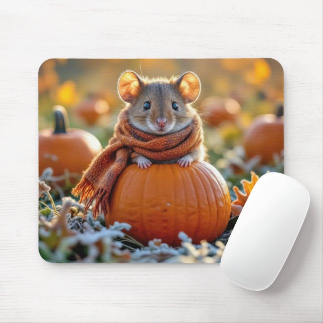 Mouse On an Autumn Pumpkin Mouse Pad (With Mouse)