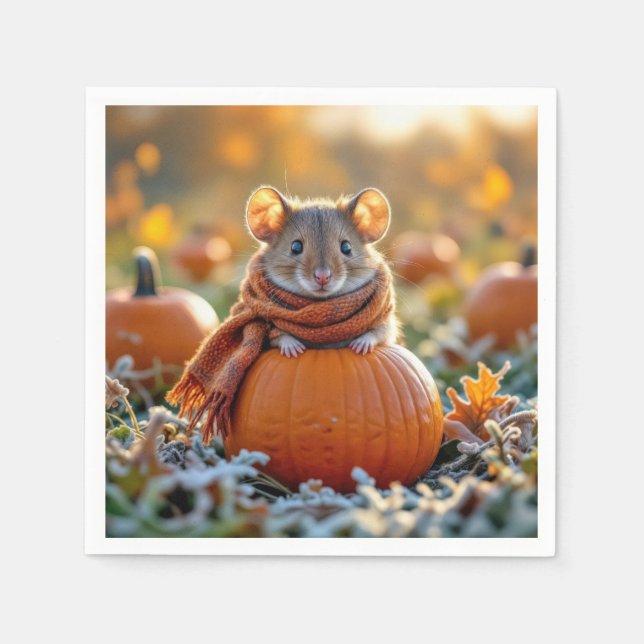 Mouse On an Autumn Pumpkin Napkins (Front)