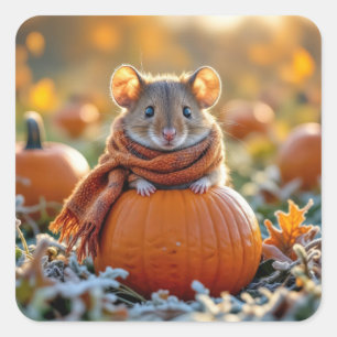 Mouse On an Autumn Pumpkin Square Sticker