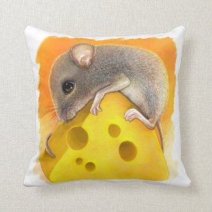 Mouse on cheese realistic painting throw pillow