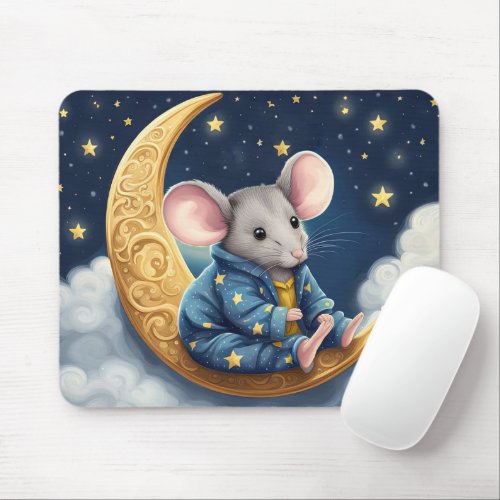 Mouse On Crescent Moon Mouse Pad