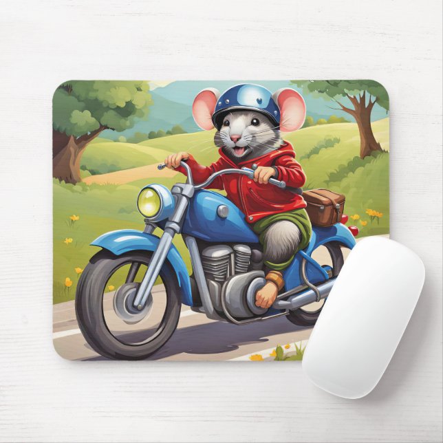 Mouse On Motorcycle Mouse Pad (With Mouse)
