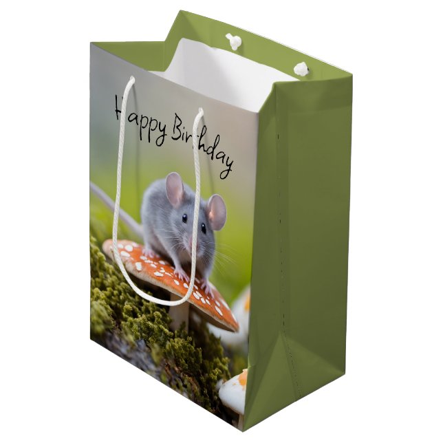 Mouse On Toadstool Birthday Medium Gift Bag (Front Angled)