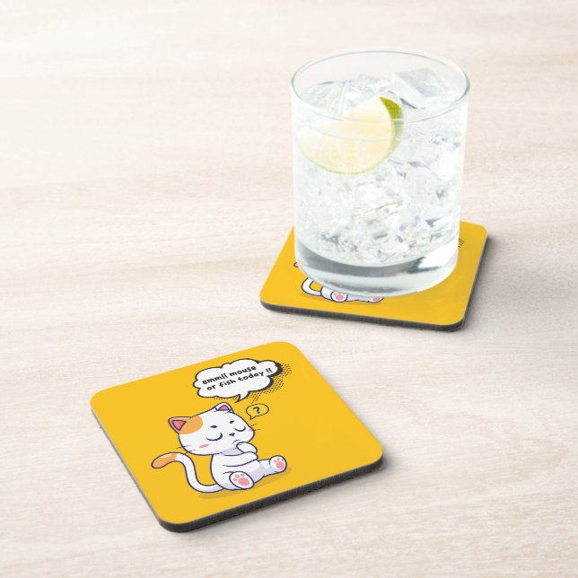 Mouse or Fish? – funny pet- Deep Thinking Cat Beverage Coaster (Right Side)