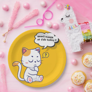 Mouse or Fish? – funny pet- Deep Thinking Cat Paper Plates