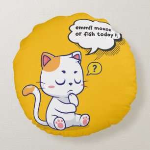 Mouse or Fish? – funny pet- Deep Thinking Cat Round Pillow