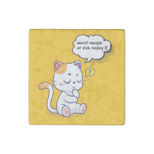 Mouse or Fish? – funny pet- Deep Thinking Cat Stone Magnet