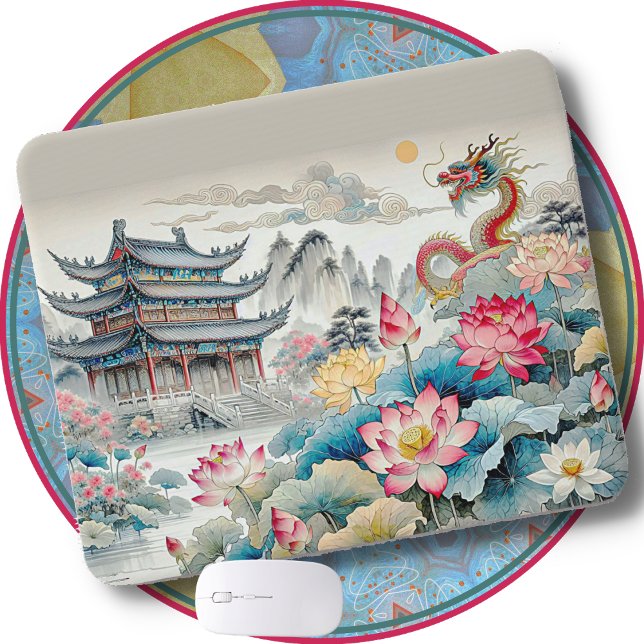 MOUSE PAD - A Dragon, a Pagoda, & a Flower Garden (Creator Uploaded)