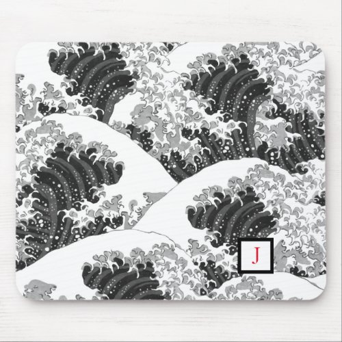 MOUSE PAD BLACK AND WHITE WAVE PATTERN JAPANESE