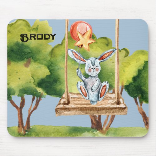 Mouse Pad Bunny Sitting on Swing