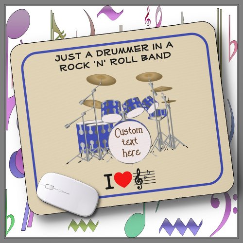 MOUSE PAD _ Drummer in a Rock n Roll Band _ Blue