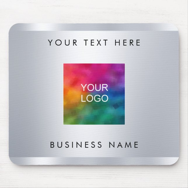 Mouse Pad Faux Silver Metallic Look Company Logo (Front)
