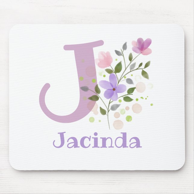 Mouse Pad Initial Plus Name & Flowers Design (Front)