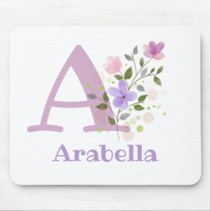 Mouse Pad Initial Plus Name & Flowers Design