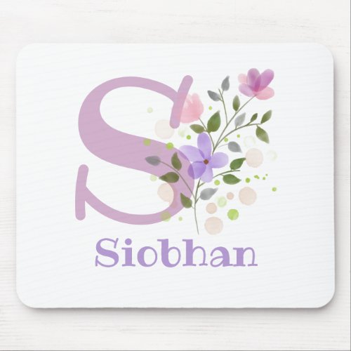 Mouse Pad Initial Plus Name  Flowers Design