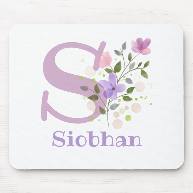 Mouse Pad Initial Plus Name & Flowers Design (Front)