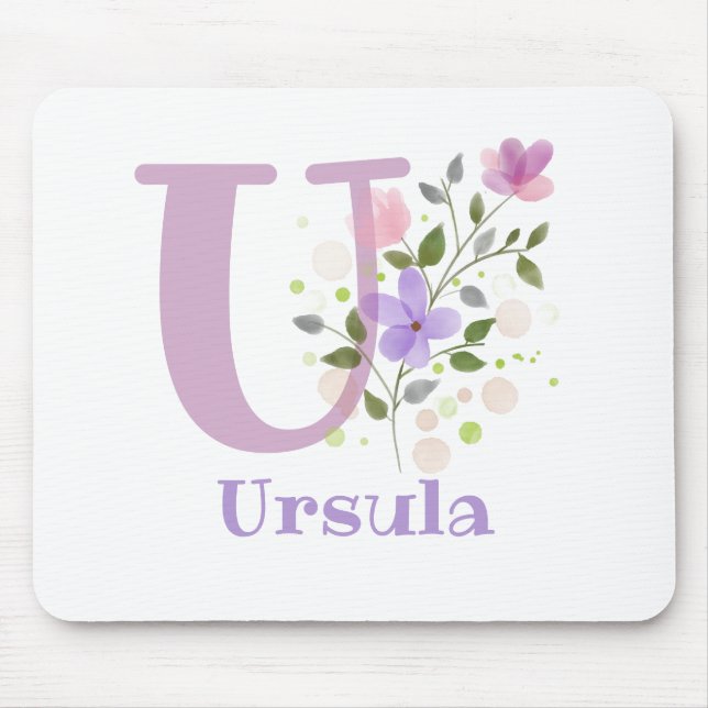Mouse Pad Initial Plus Name & Flowers Design (Front)