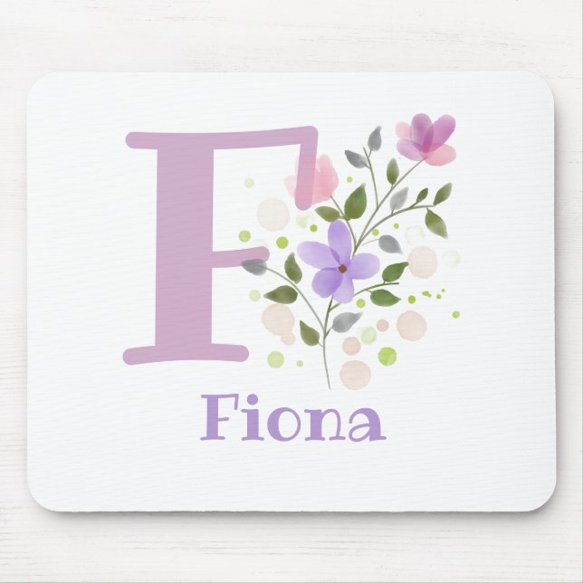 Mouse Pad Initial Plus Name & Flowers Design (Front)